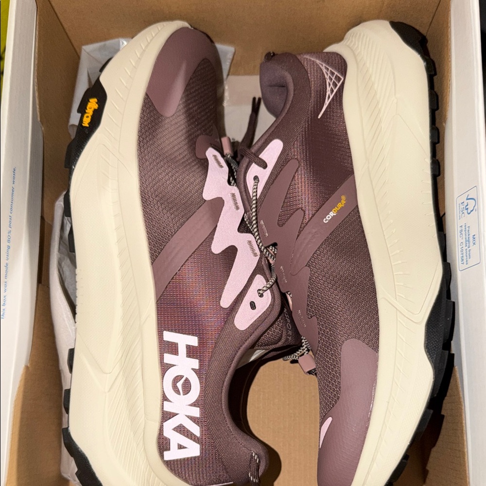 Hoka Women's Mauve Trail Running Shoes with Cream Sole and Pink Accents